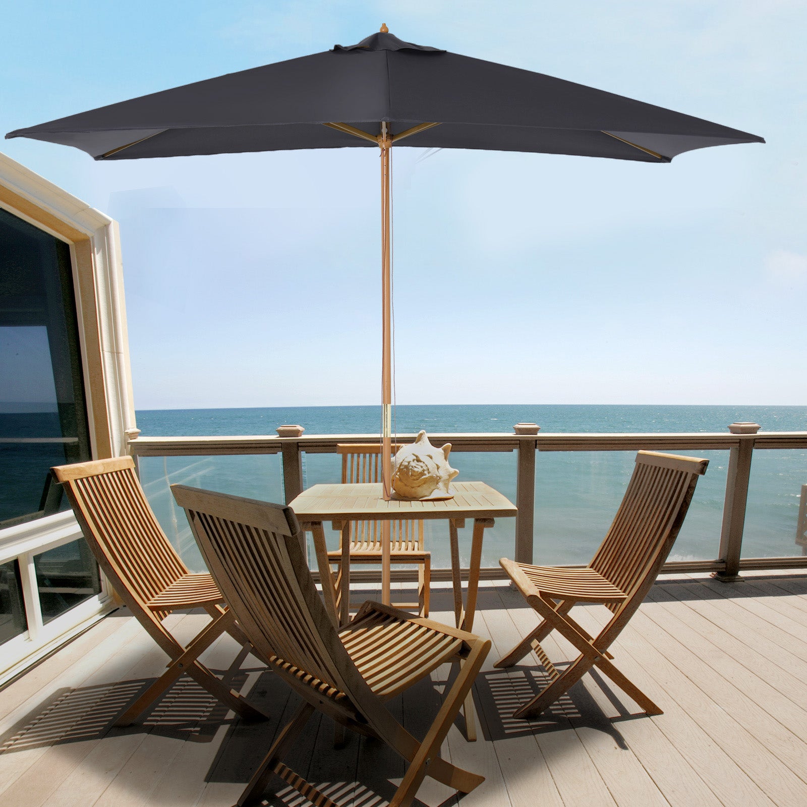 Wooden Garden Parasol Sun Shade Outdoor Umbrella Canopy | Dark Gray