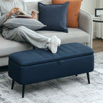 Storage Ottoman Bench, Linen Fabric Footstool With Steel Legs | Blue