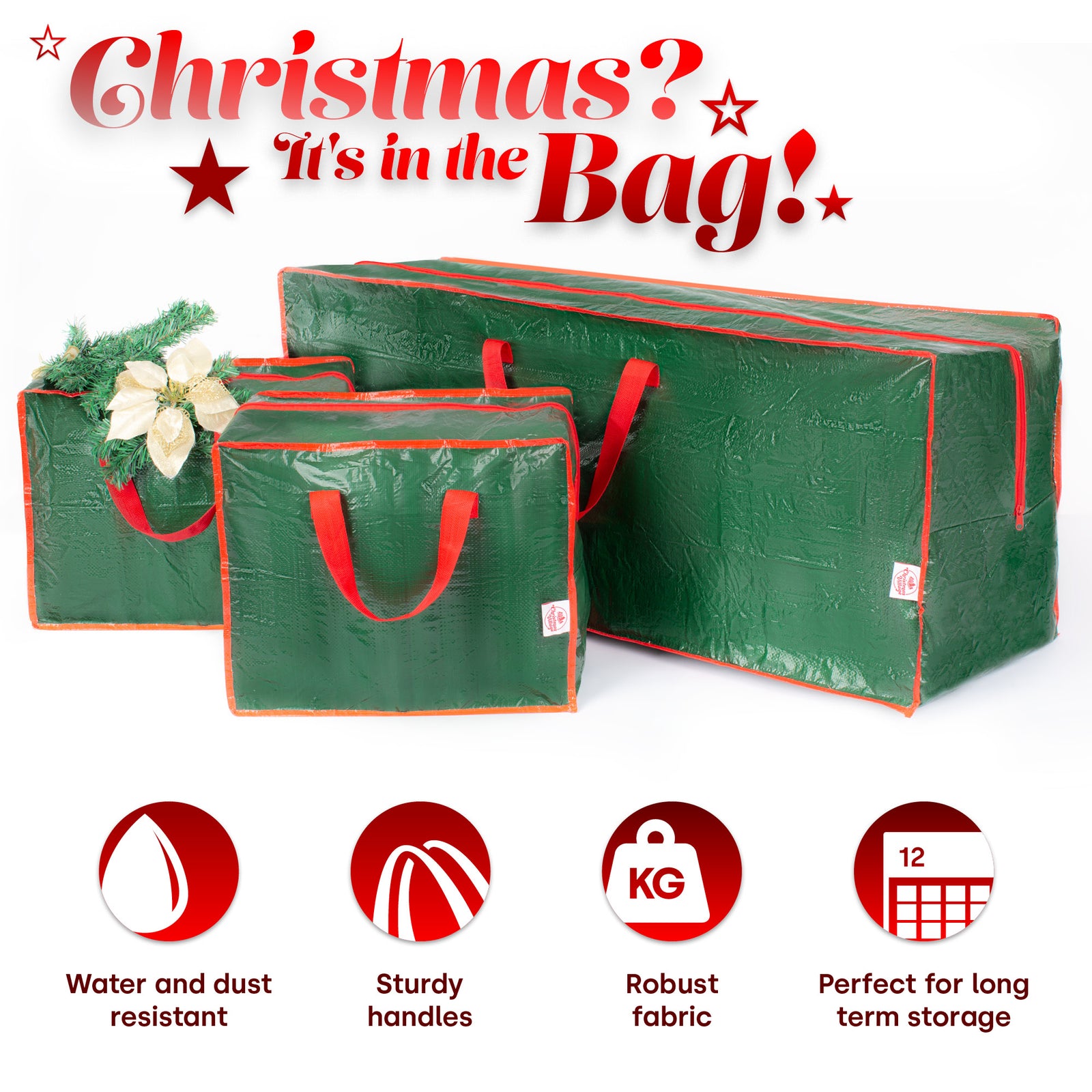3 Piece Christmas Storage Set Tree Bag And Decoration Bags