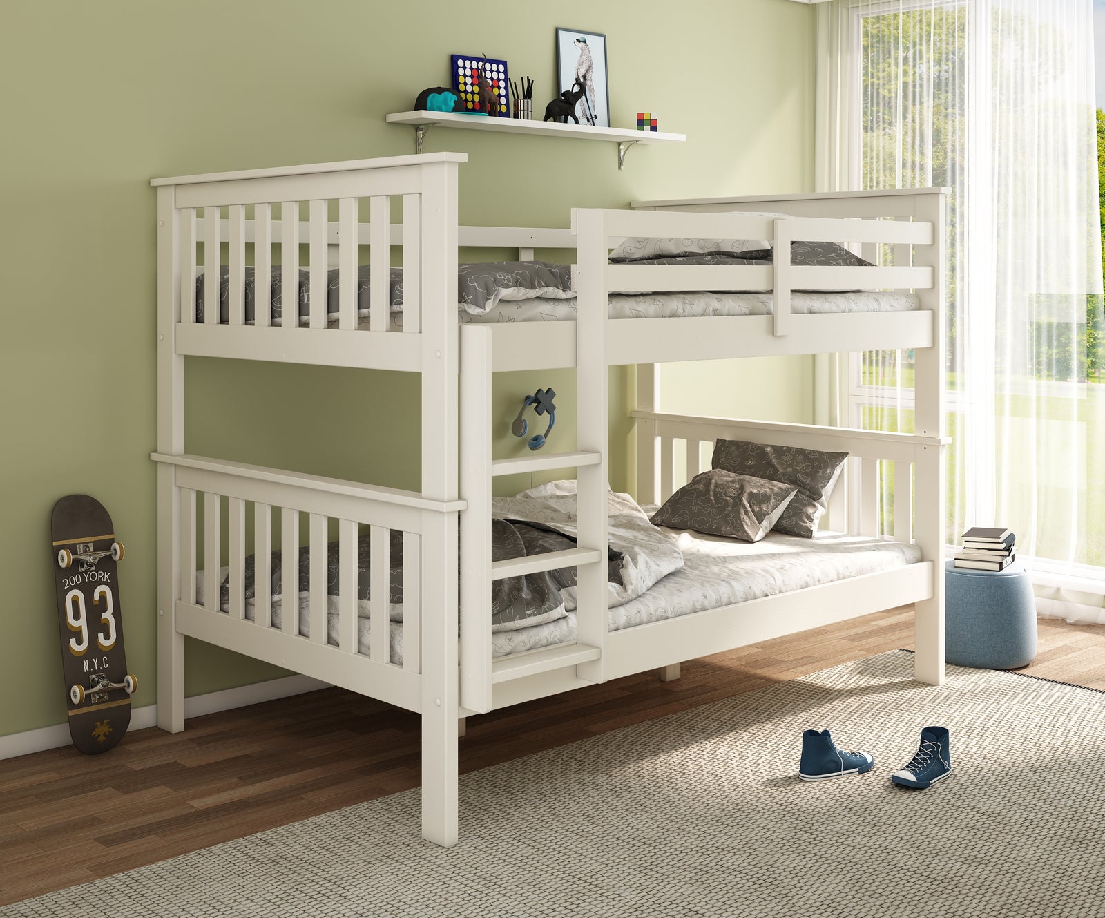 Oslo White Quadruple Sleeper Bunk Bed With Pocket Mattresses