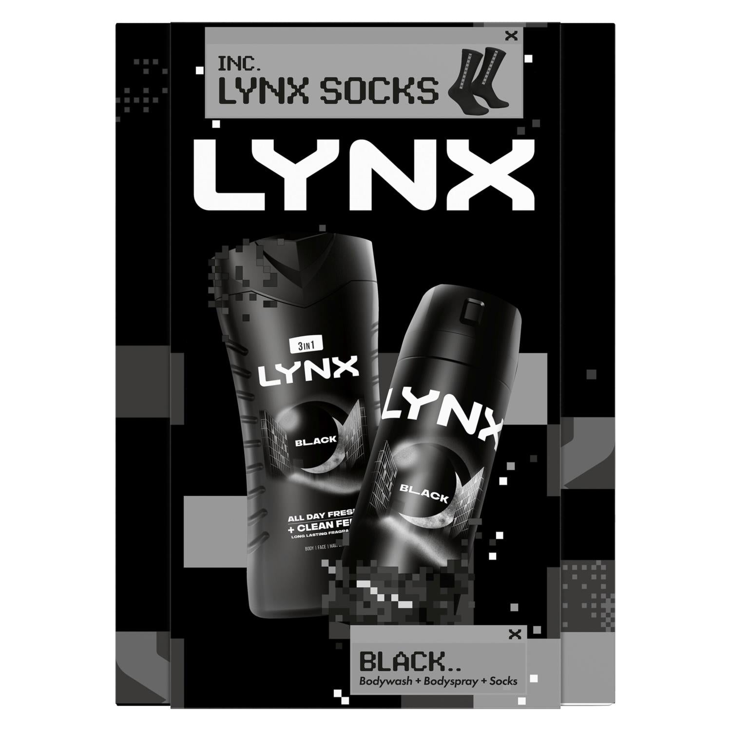 Black Duo And Socks Gift Set For Him, Body Wash And Body Spray | Set of 4