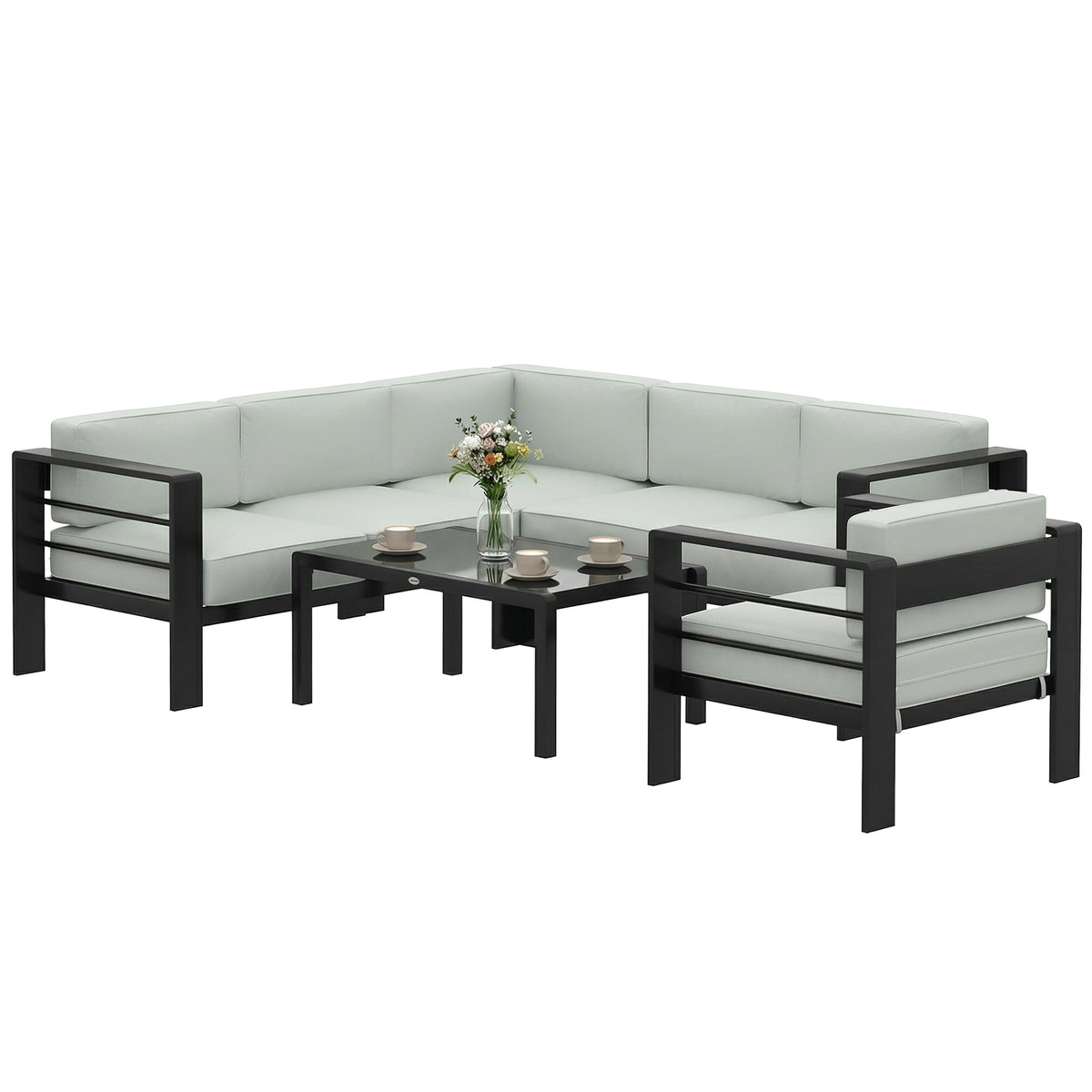 Outsunny Garden Corner Sofa Set, Garden Furniture Set With Coffee Table