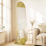 HOMCOM Wavy Full Length Mirror With Metal Frame And Base, Gold Tone