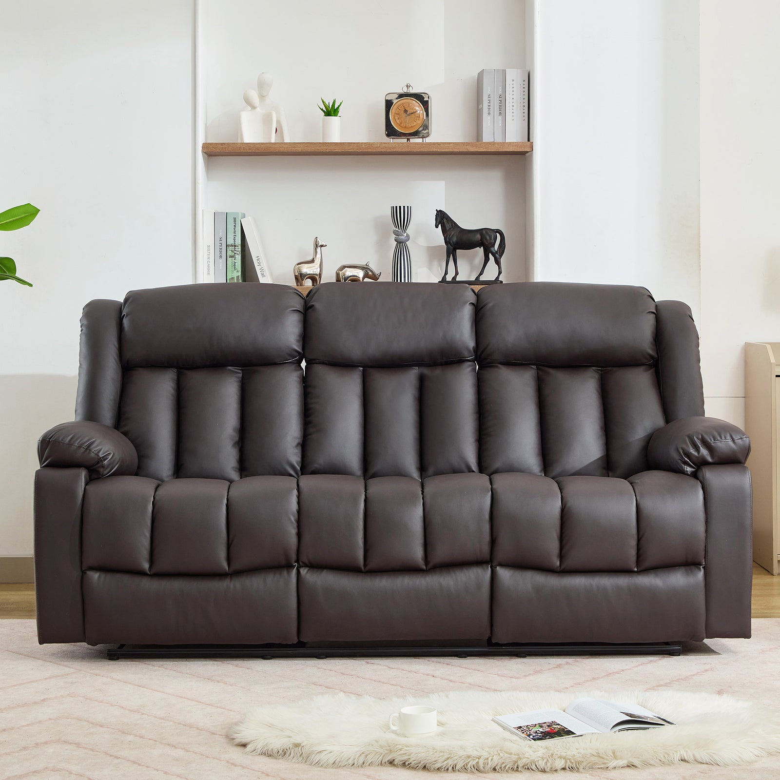 Sheridan 3 Seat Manual Recliner Sofa With Central Console | Brown