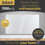 Electric Wifi Glass Radiator Panel Heater White Wall Mounted Or Floor Standing Bathroom Safe Timer And Thermostat | 1500w | White