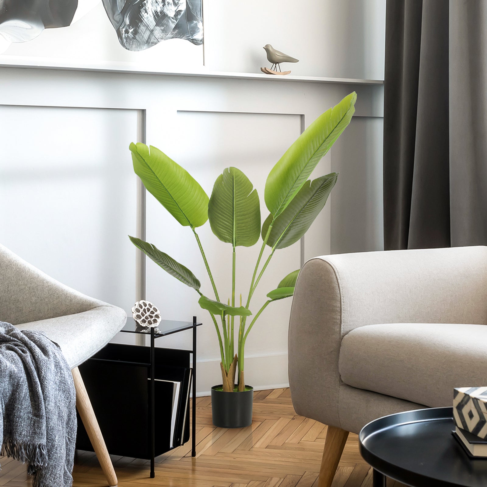 Artificial Bird Of Paradise Plant With Flocking In Pot | 109cm | Green