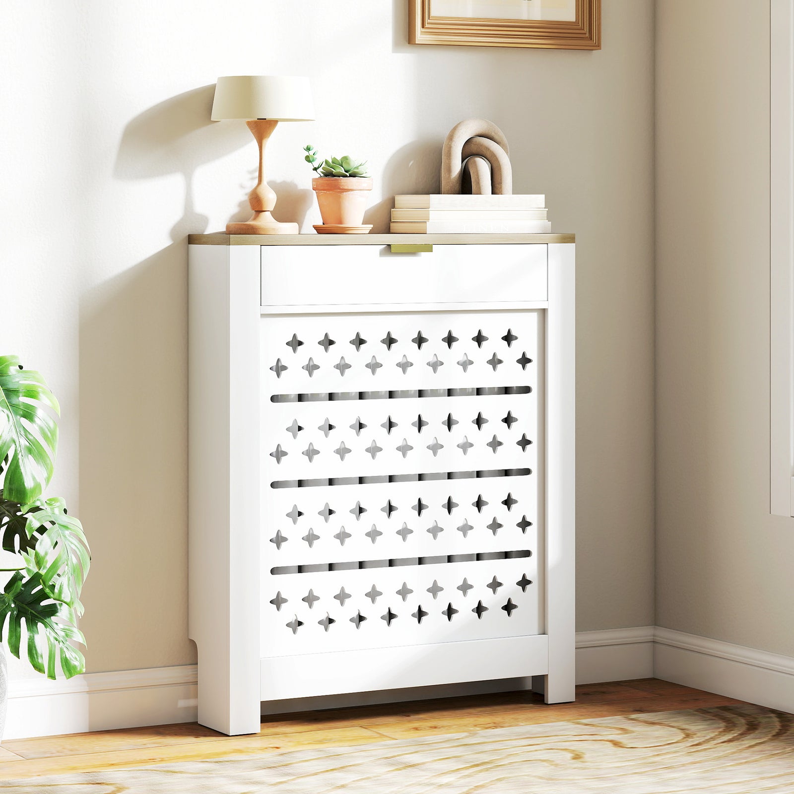 Heater Cover With Flip Drawer And Top Shelf 78 X 19 X 95.5 Cm White