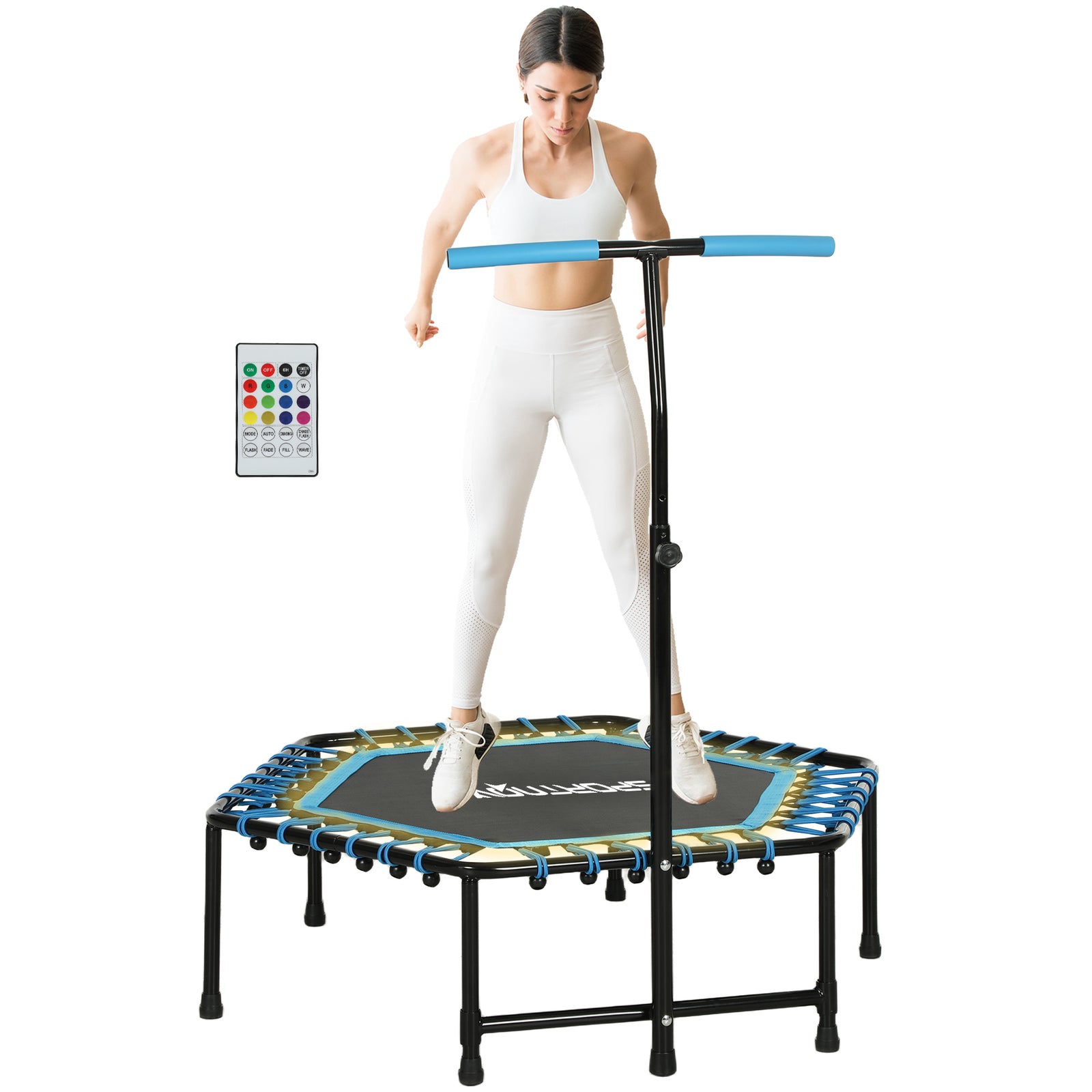 45" Fitness Trampoline With Adjustable Handle, Led Lights | Blue
