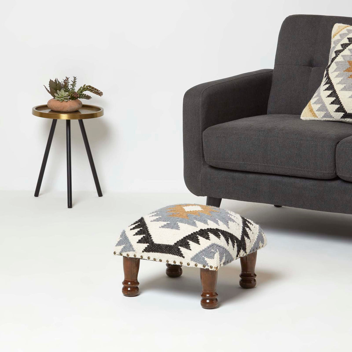 Agra Handwoven Kilim Footstool | 40cm x 40cm | Multi Colour