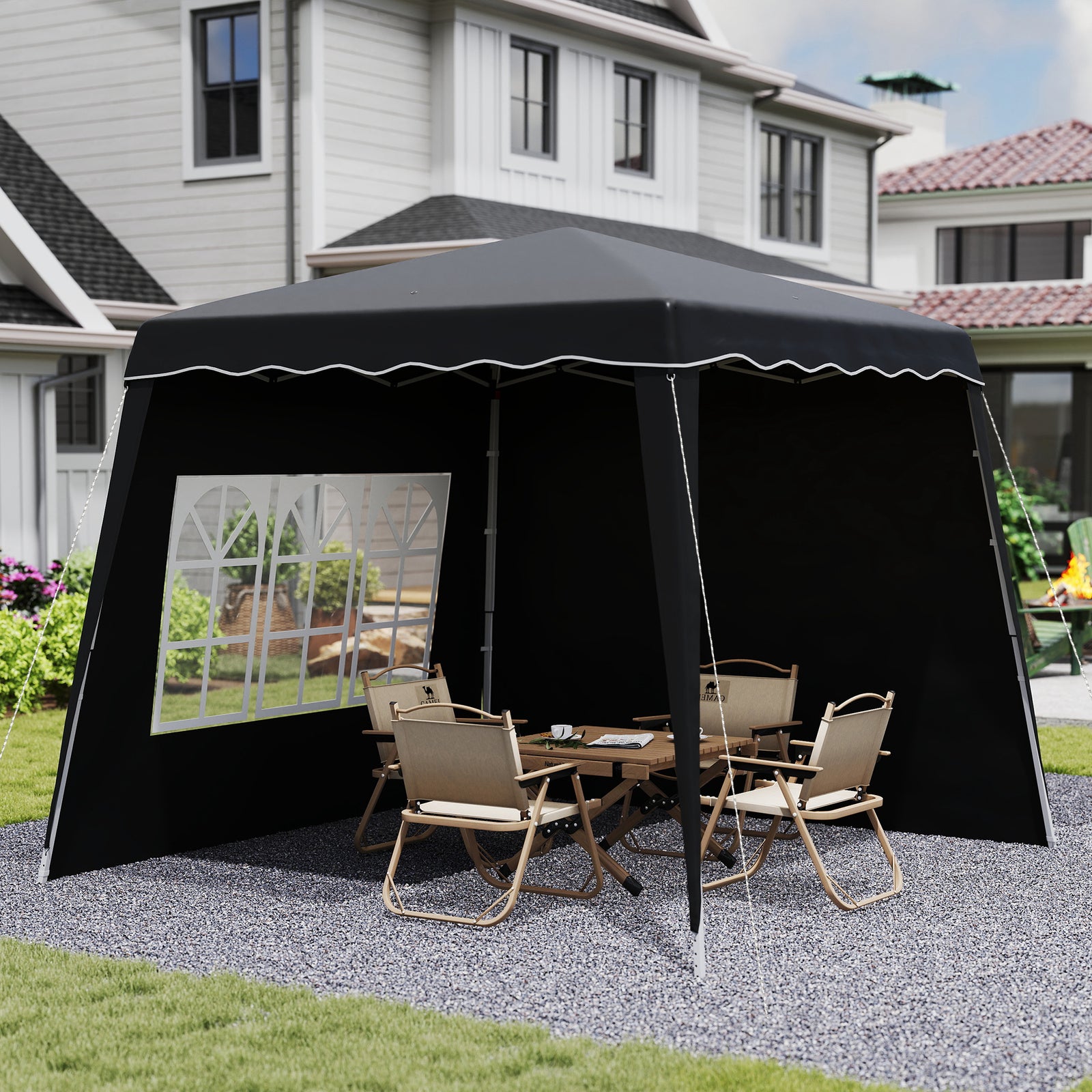 2.4x2.4m Pop Up Gazebo With 2 Sidewalls And Carry Bag | Black