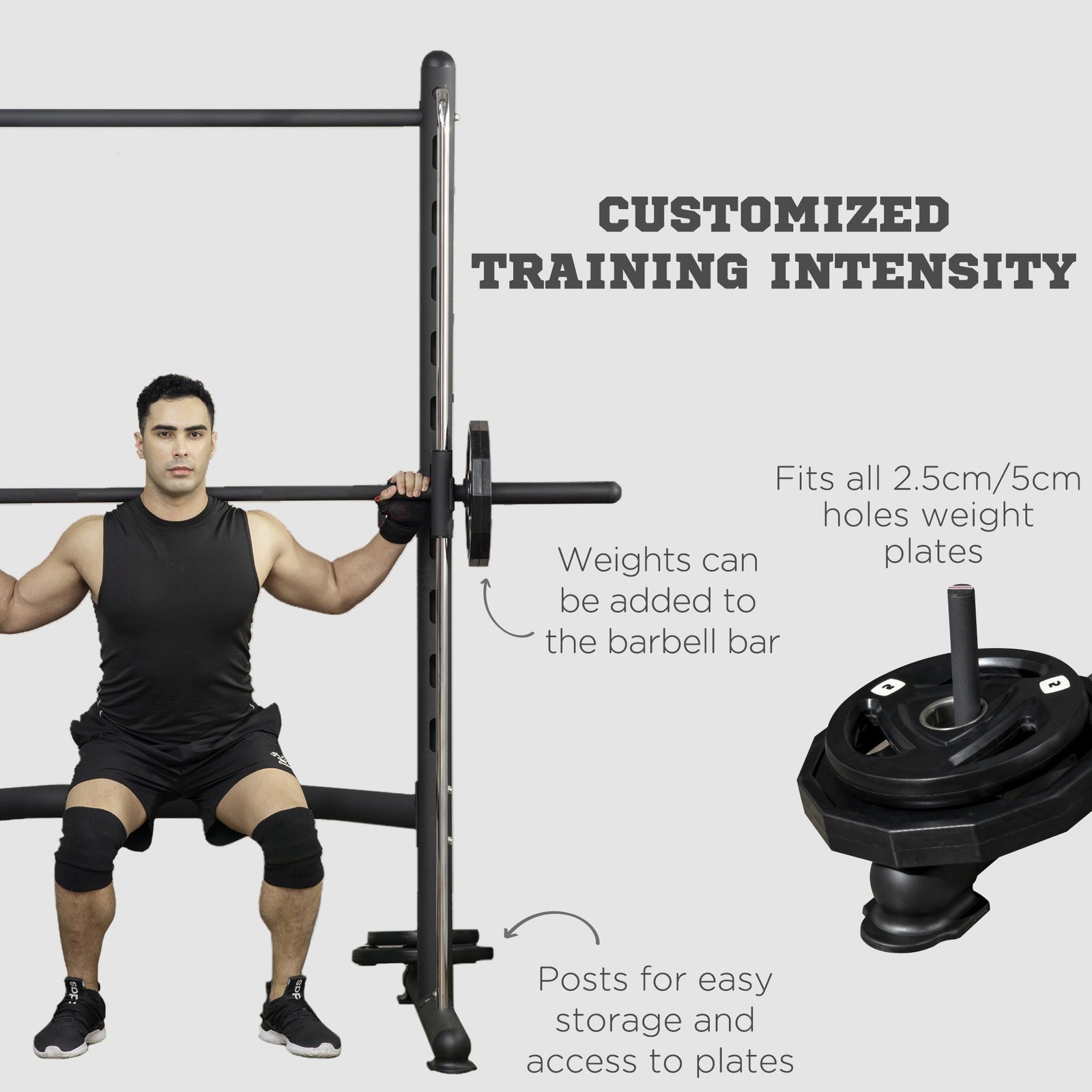 Adjustable Squat Rack With Pull-up Bar For Home Gym | Black