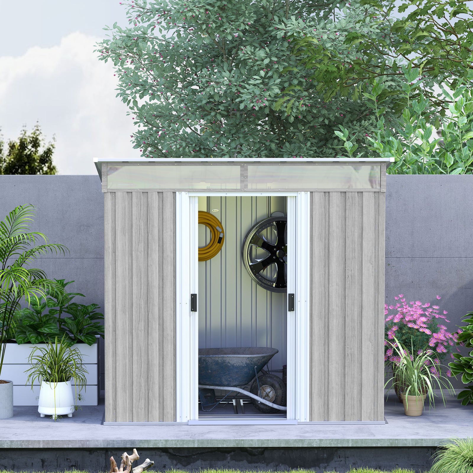 6.5x4ft Galvanised Metal Shed, Grey