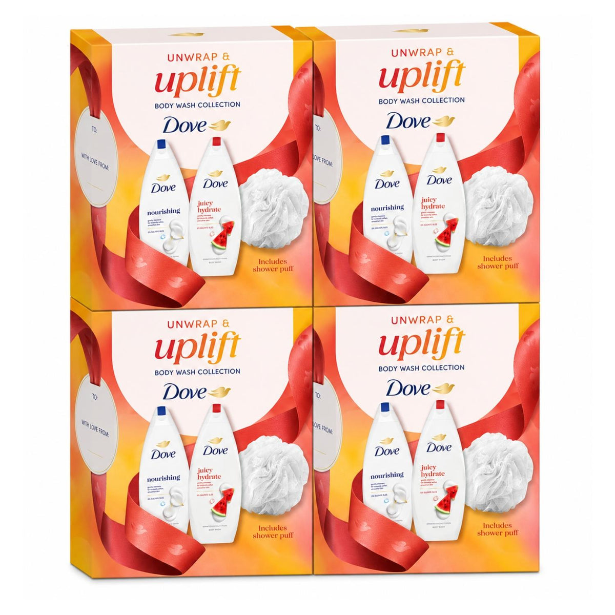 Unwrap And Uplift Body Wash Collection For Her With Luxury Puff | Set of 4