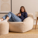 Icon Natalia Armchair And Round Footstool, Rabbit Faux Fur | Medium | Natural