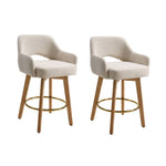 Set Of 2 Swivel Chenille Upholstered Bar Stools With Wooden Legs | Beige