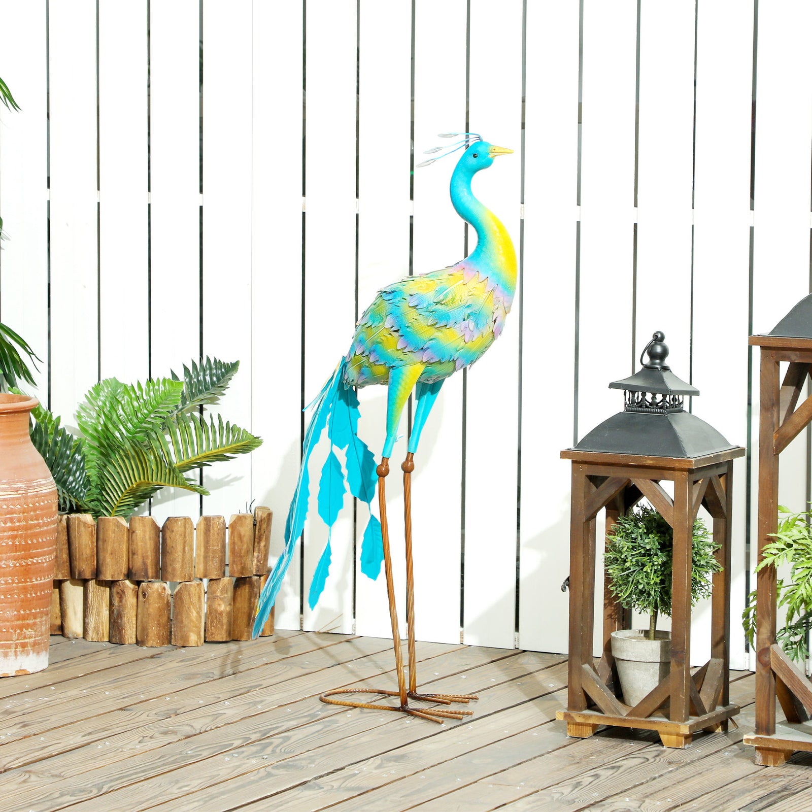 Peacock Garden Statue, Metal Garden Gift W/ Stakes-colour