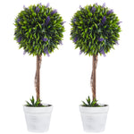Set Of 2 60cm Potted Artificial Ball Tree With Lavender | Set of 2 | Green