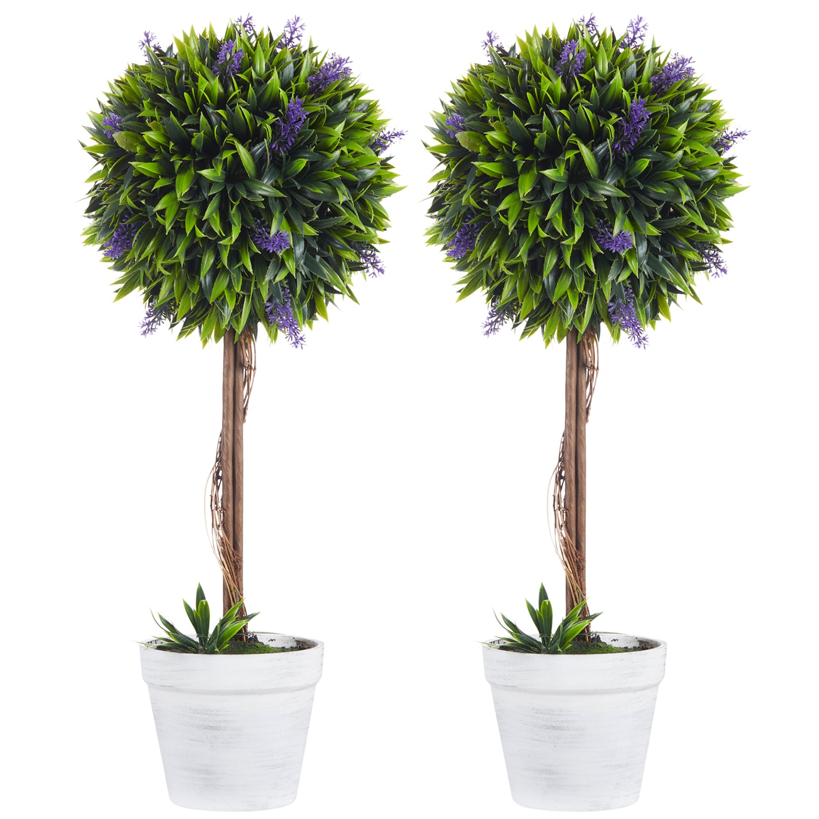 Set Of 2 60cm Potted Artificial Ball Tree With Lavender | Set of 2 | Green