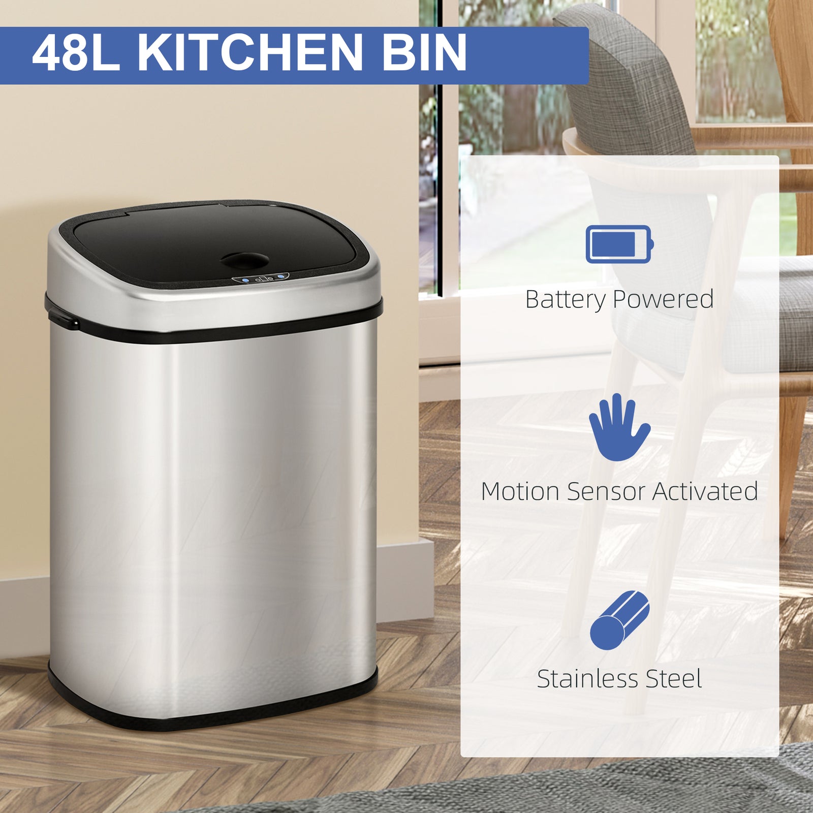 58/48l Sensor Dustbin Touchless Automatic Stainless Steel | Medium | Brown