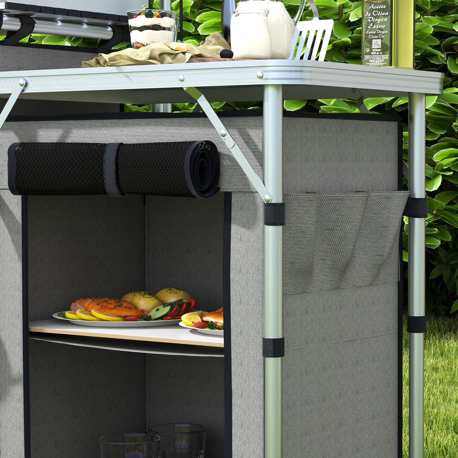 Outsunny Folding Camping Kitchen Portable Aluminium Camping Table
