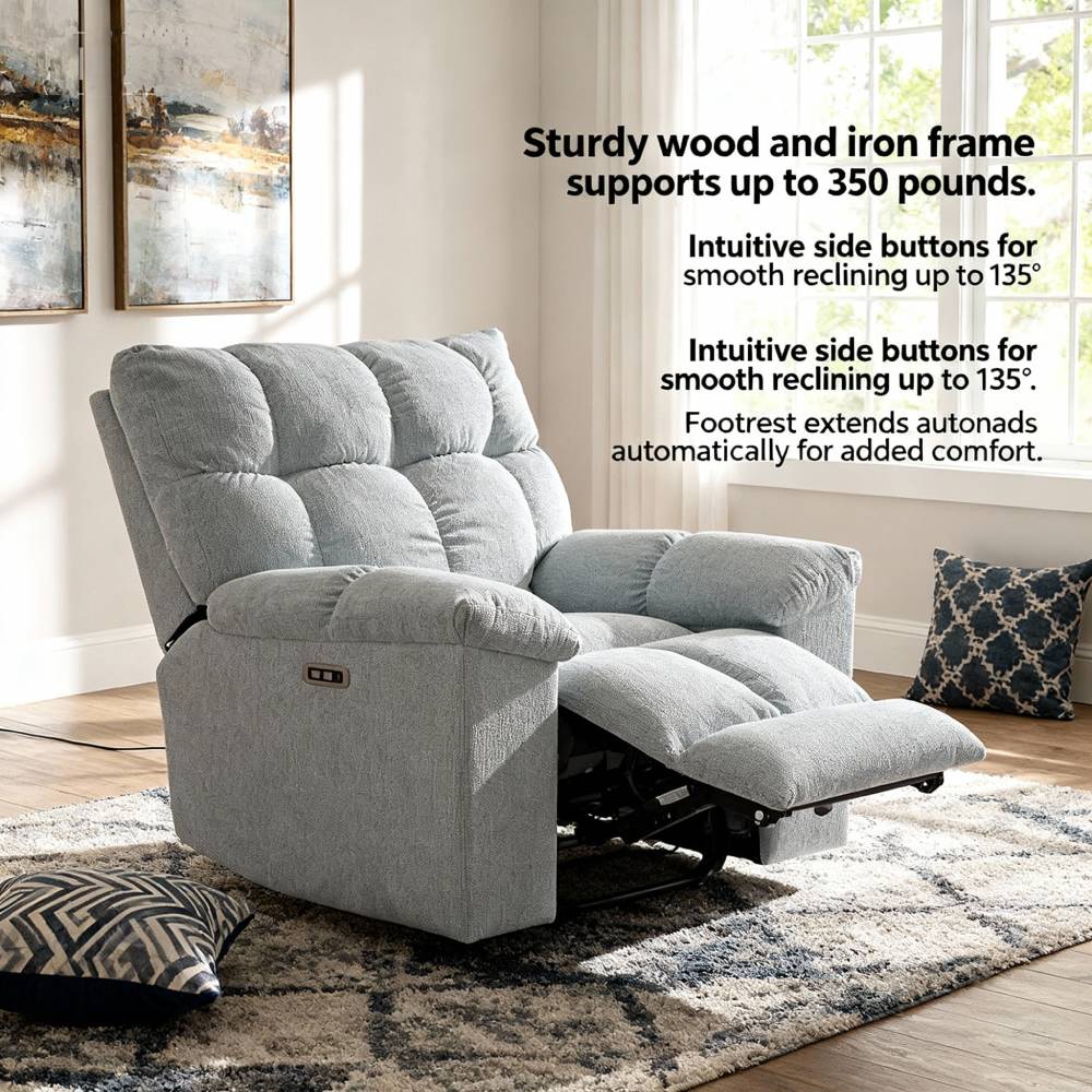 Electric Recliner Chair For Living Room – 270° Swivel, 135° Recline, Footrest, Usb & Type-c Charging | Blue
