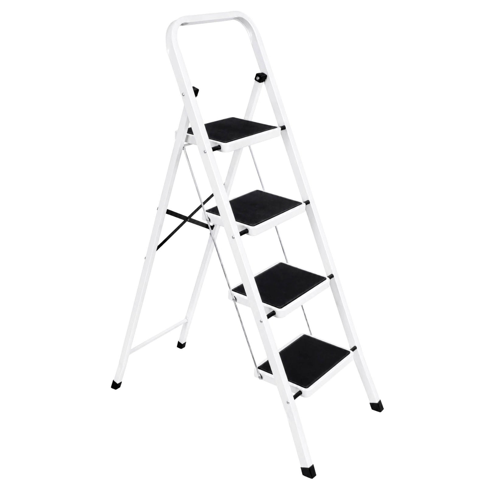 4 Step Ladder Heavy-duty Steel Folding Step Stool 150kg Capacity | White