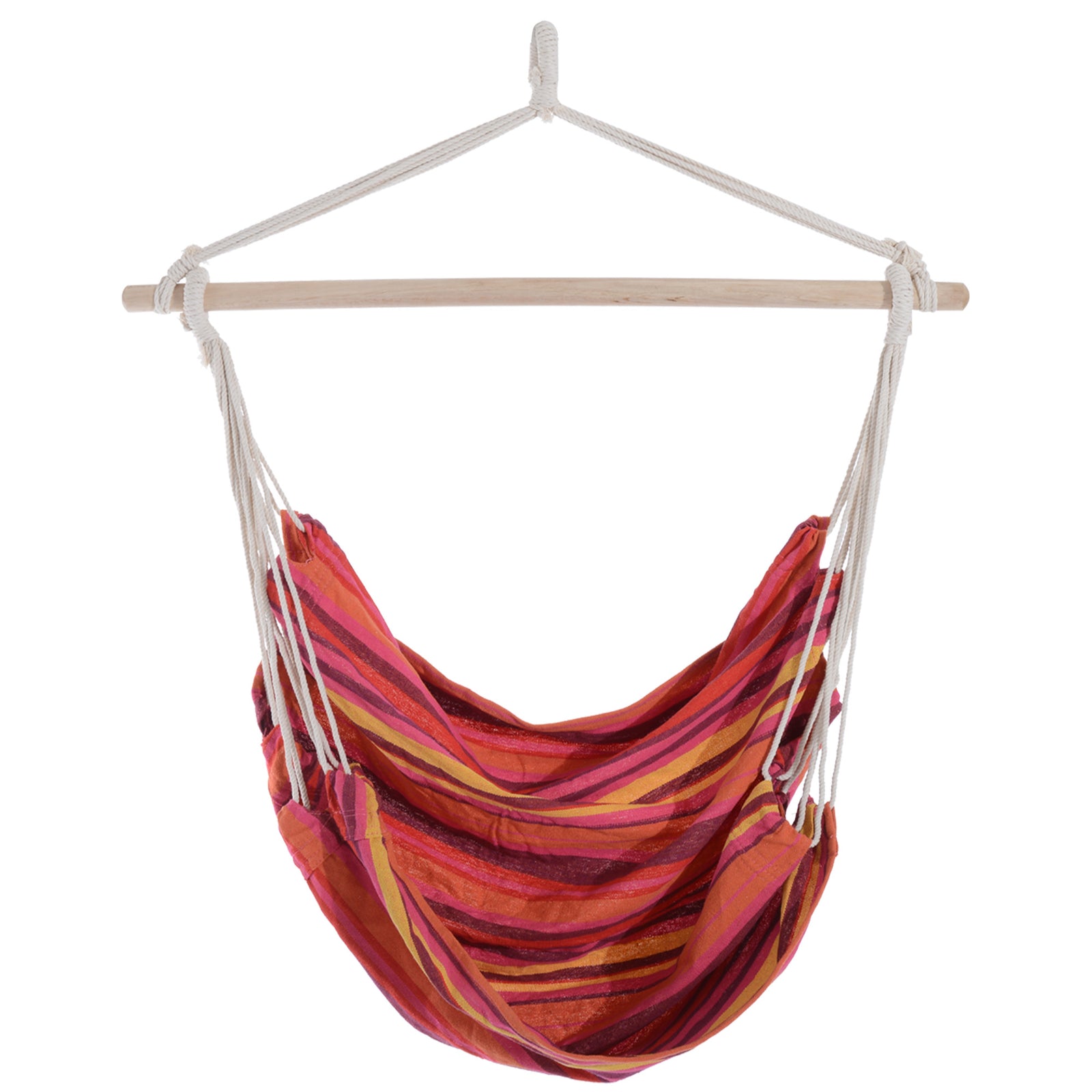 Portable Hanging Chair With Cotton Rope Wooden Support Bar | Red