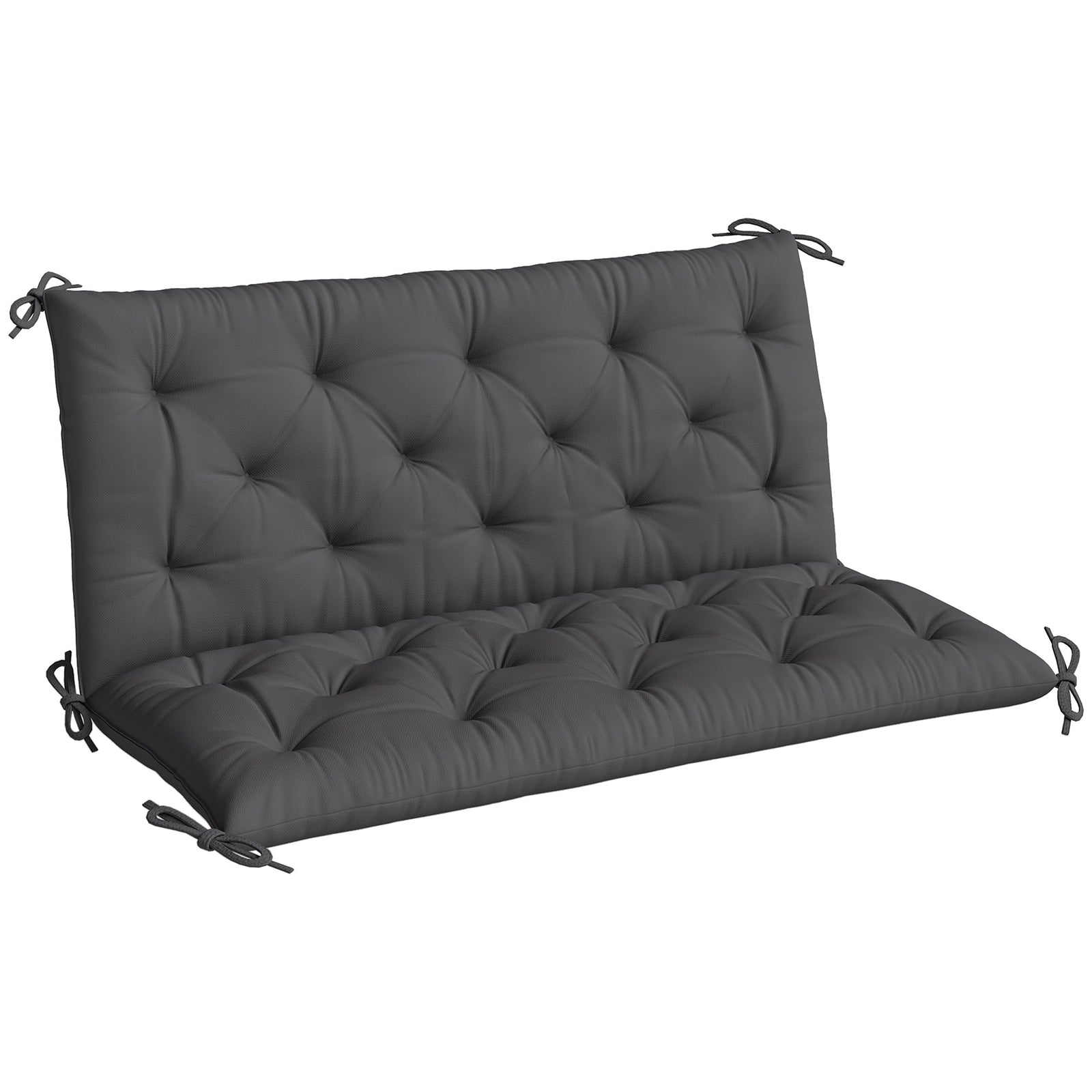 Garden Bench Cushion, Seat Pad With Ties, Black | Black