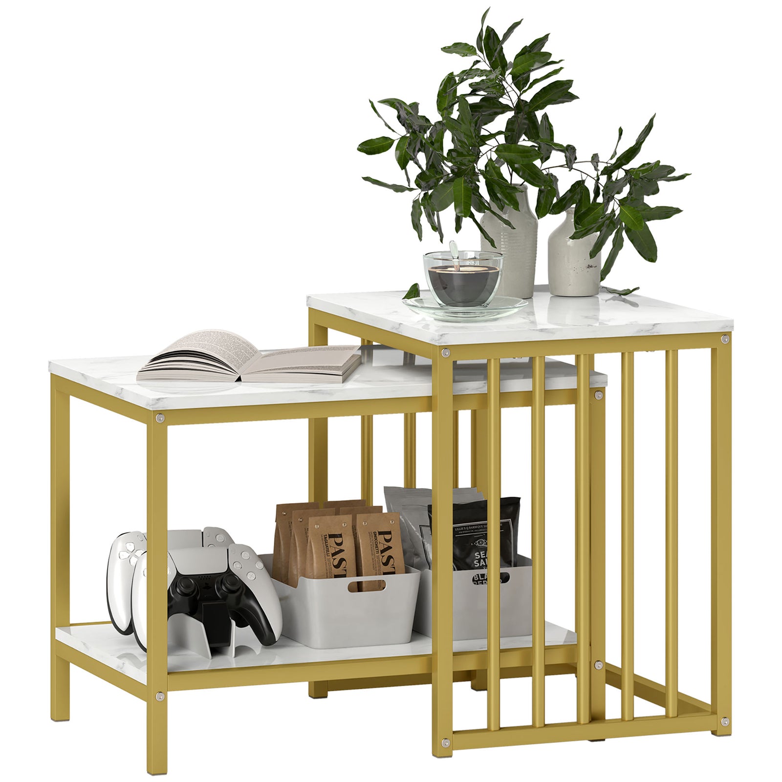 Coffee Table Set, Marble-effect, Steel Frame