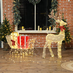 Outsunny Lighted Christmas Decoration, Outdoor Light Up Deer And Sleigh