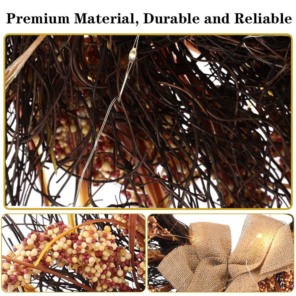 Golden Wheat Ears Thanksgiving Wreath With Led Lights