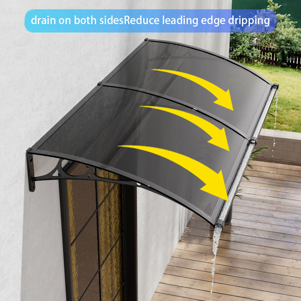 1-2m W x 1m D Curved Outdoor Door Window Awning Canopy | Large | Dark Grey