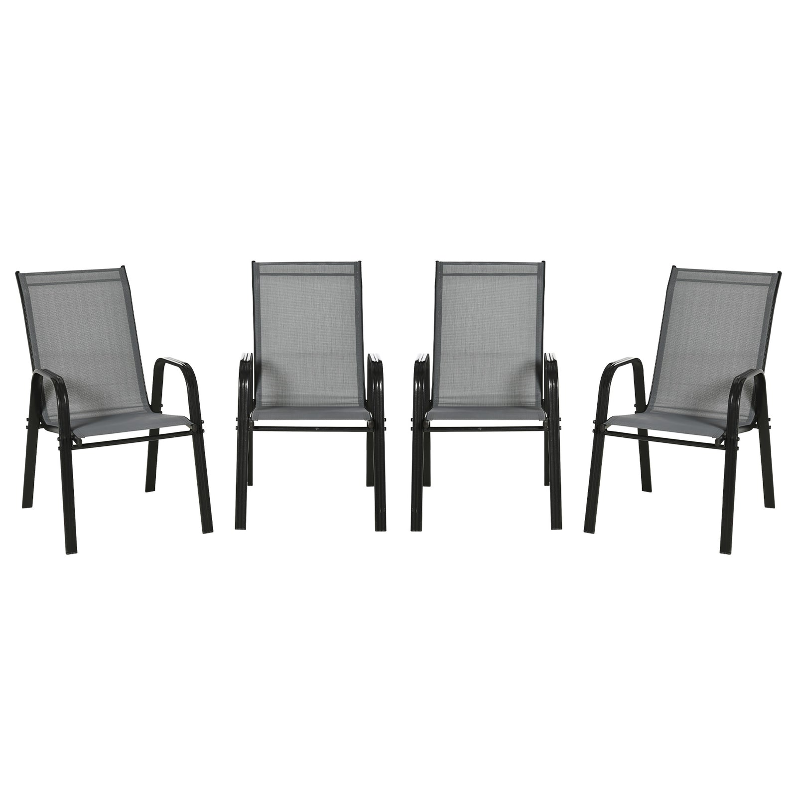 Set Of 4 Garden Dining Chair Set Outdoor W/ Back Armrest | Dark Gray