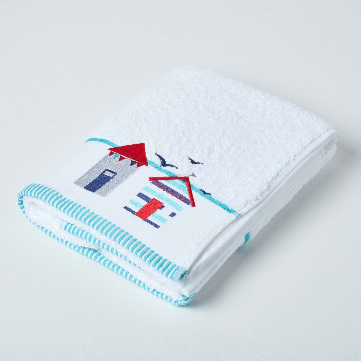 White And Blue Beach Hut Design Towels | Bath Towel | Blue & White