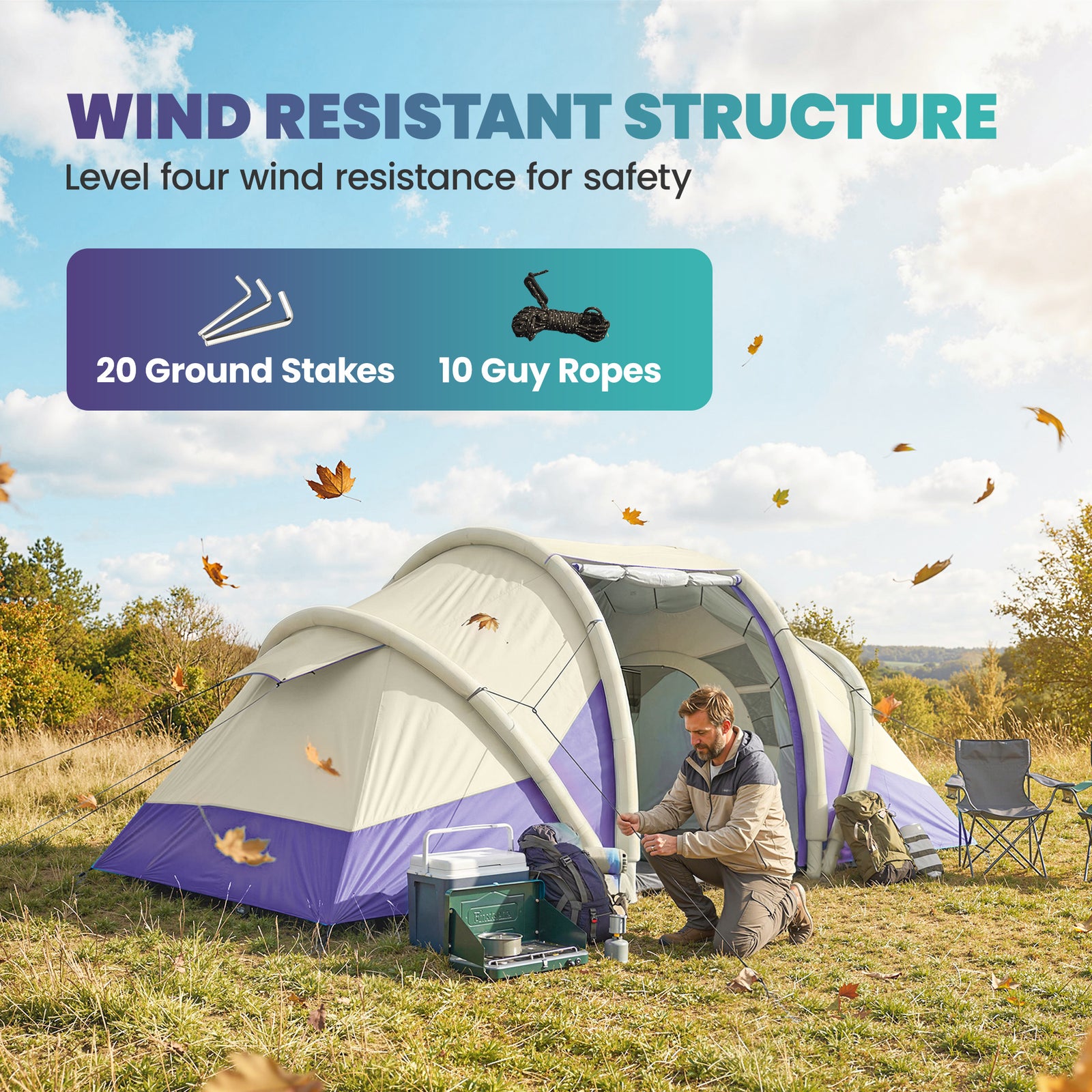 Inflatable Tent 3000mm Waterproof For 4 Person | Purple