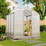 Polycarbonate Greenhouse With Base – Aluminum Frame Walk-in Greenhouse With Sliding Door & Ventilation Window For Plants & Flowers, White, 6 x 6ft