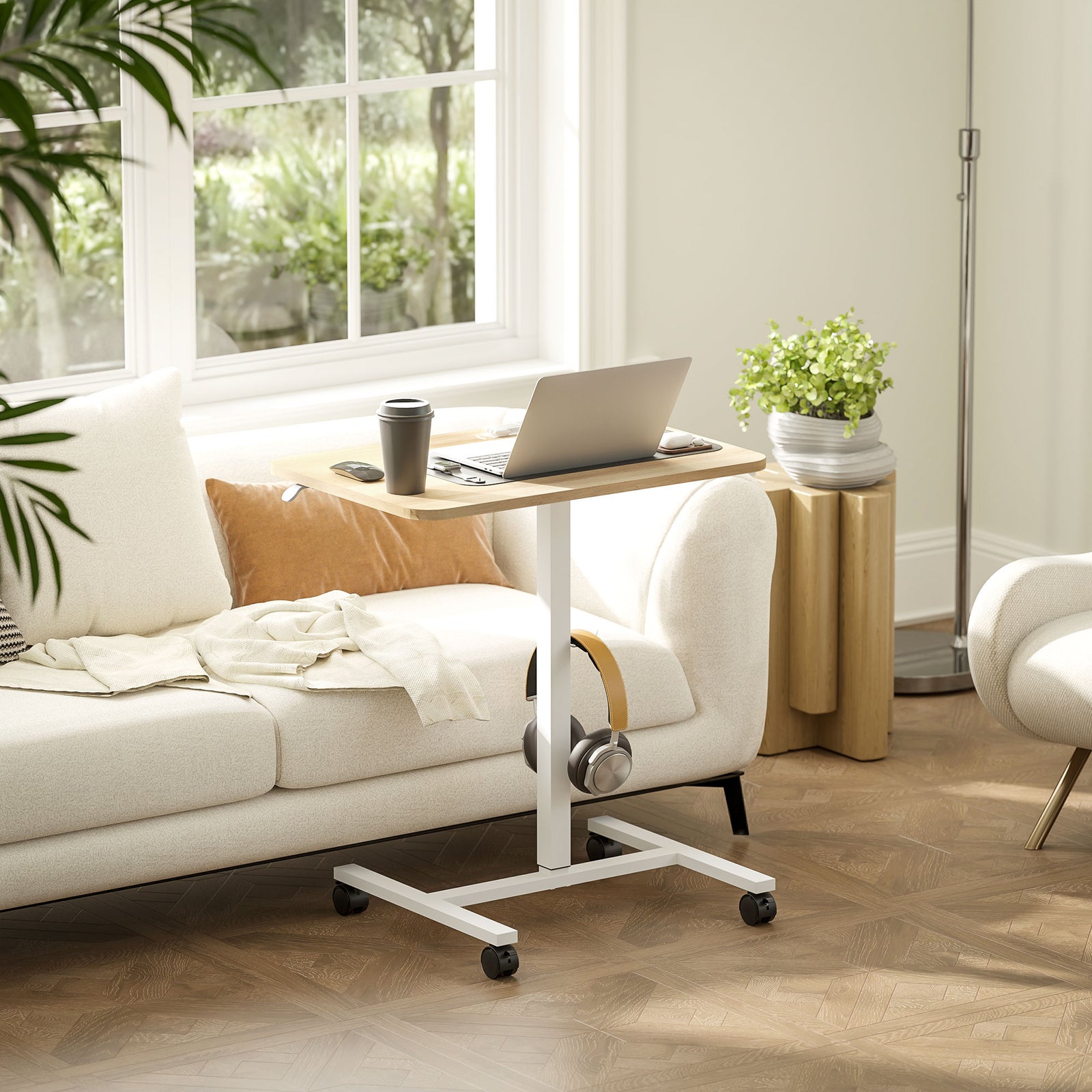 Standing Desk Mobile Overbed Table W/ Wheels For Home Office | Brown