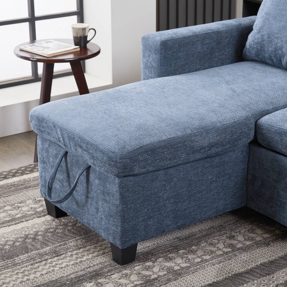 Breeins Blue Chenille Sofa Bed With Storage, Convertible Sleeper Sofa Couch For Living Room