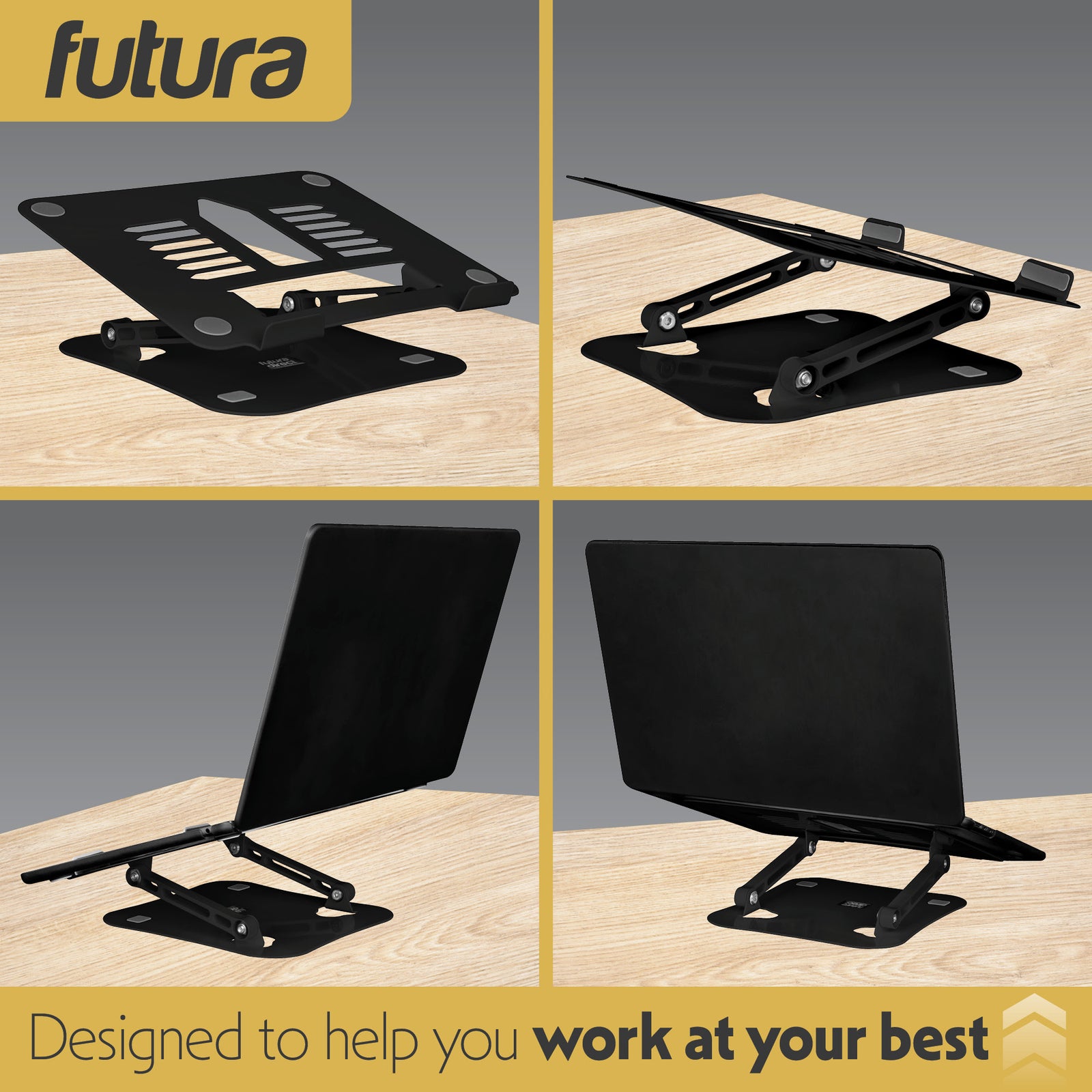 Laptop Stand Adjustable Portable Riser, Foldable Aluminium Holder For Macbook Airpro And 11 To 17 Inch Laptops | Black