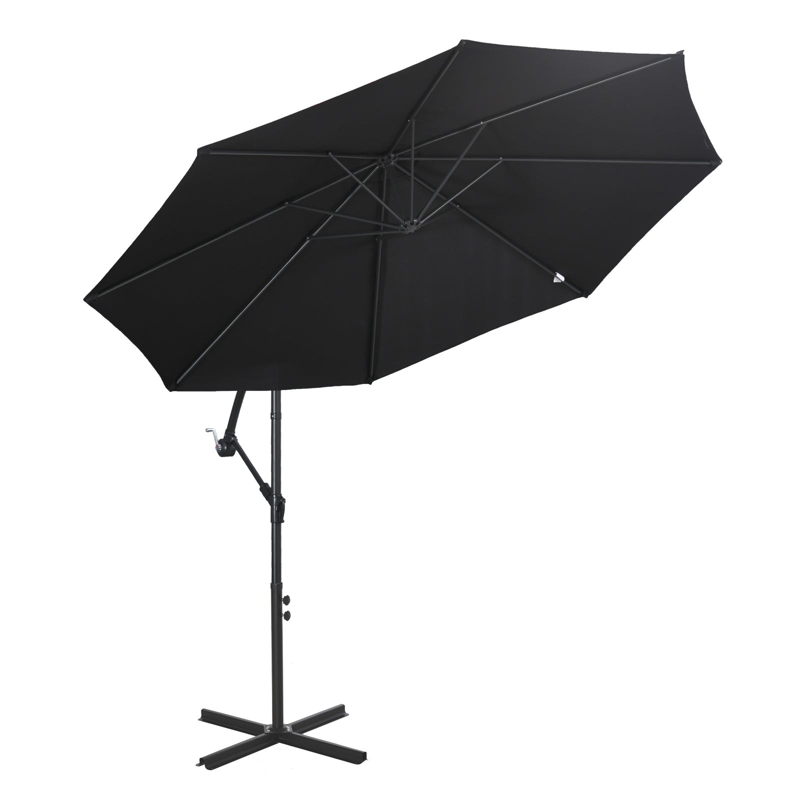 3m Garden Parasol W/ Crank & Base | Black