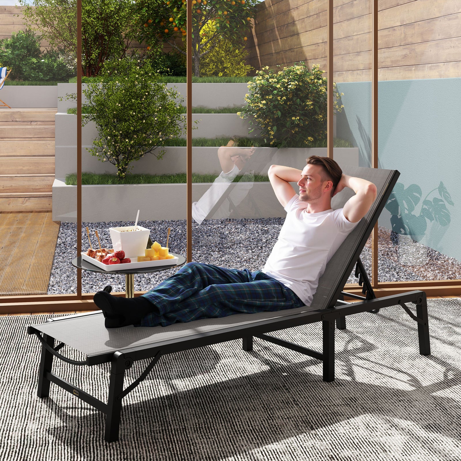 Folding Sun Lounger, 5-position Adjustable Sunbed | Light Grey