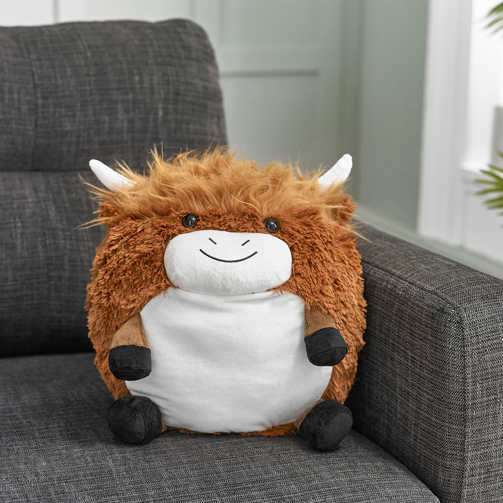 Soft Giant Handwarmer Cozy Plush Highland Cow | 30cm x 30cm | Brown