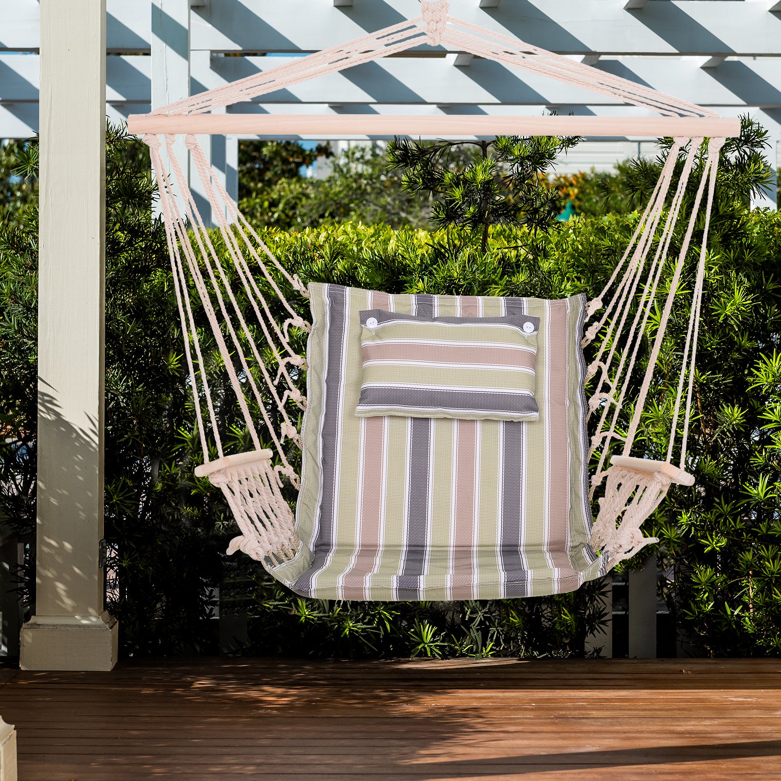 Garden Hanging Hammoc Thick Rope Frame Wooden Arms Safe | Multi Colour