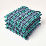 Tartan Check Seat Pad With Button Straps 100% Cotton, 40 X 40 Cm | Set-of-4 | Blackwatch