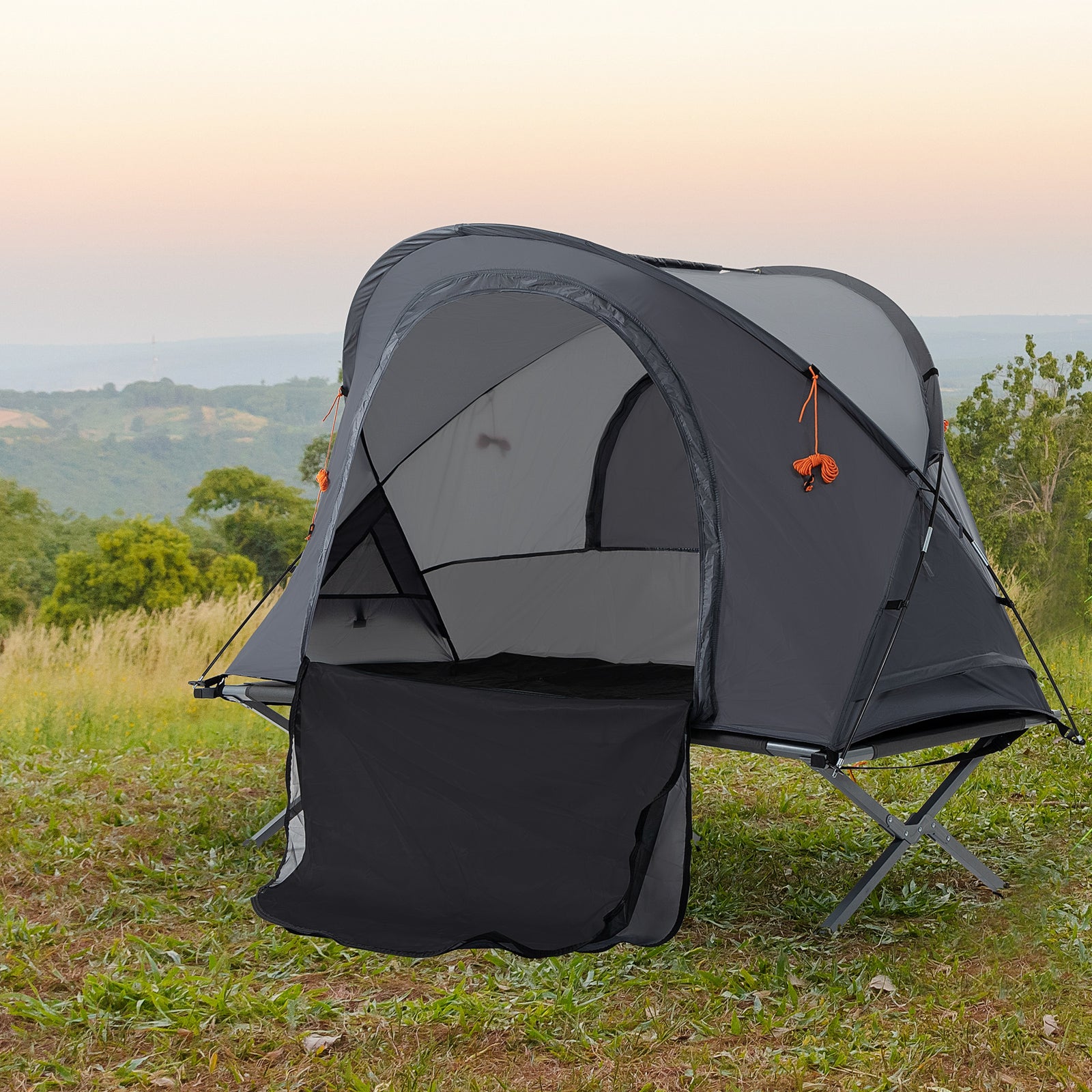 Camping Tent Cot With Air Mattress And Carry Bag | Gray