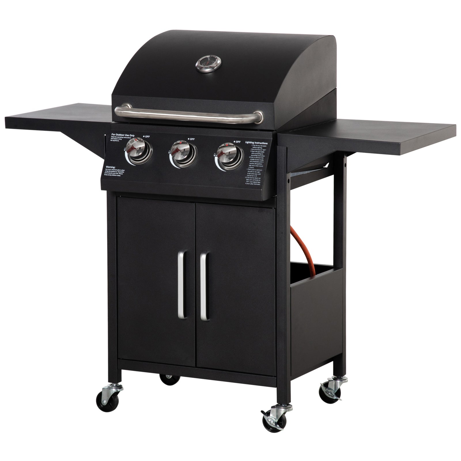 Bbq Grill With Burner, Portable Trolley, Black | Medium