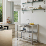 98cm W X45.5cm D X 80cm H Bathroomdeco Stainless Steel One Compartment Sink With Shelves And Drainboard