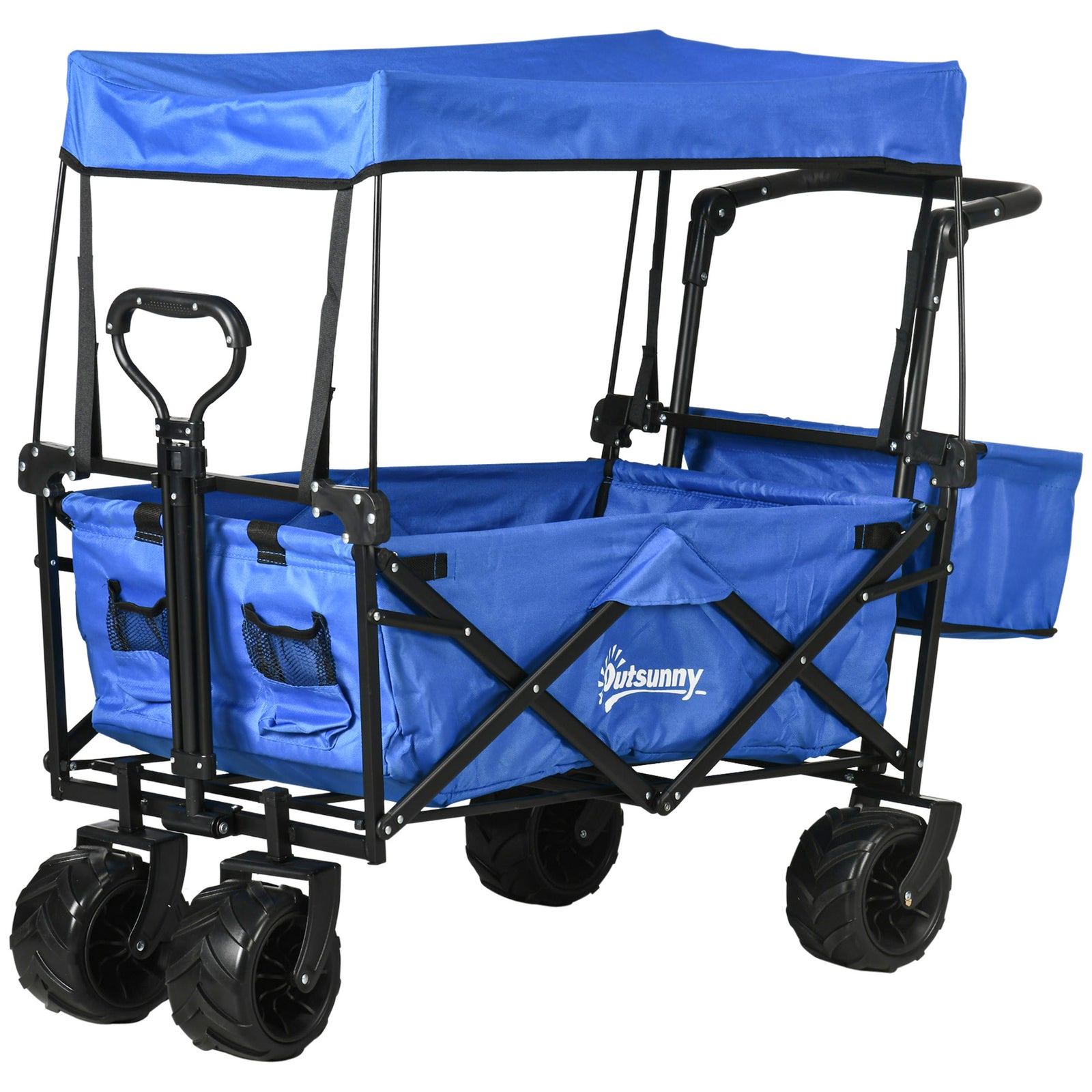 Trolley Cart Storage Wagon With Handle, Canopy Black | Blue