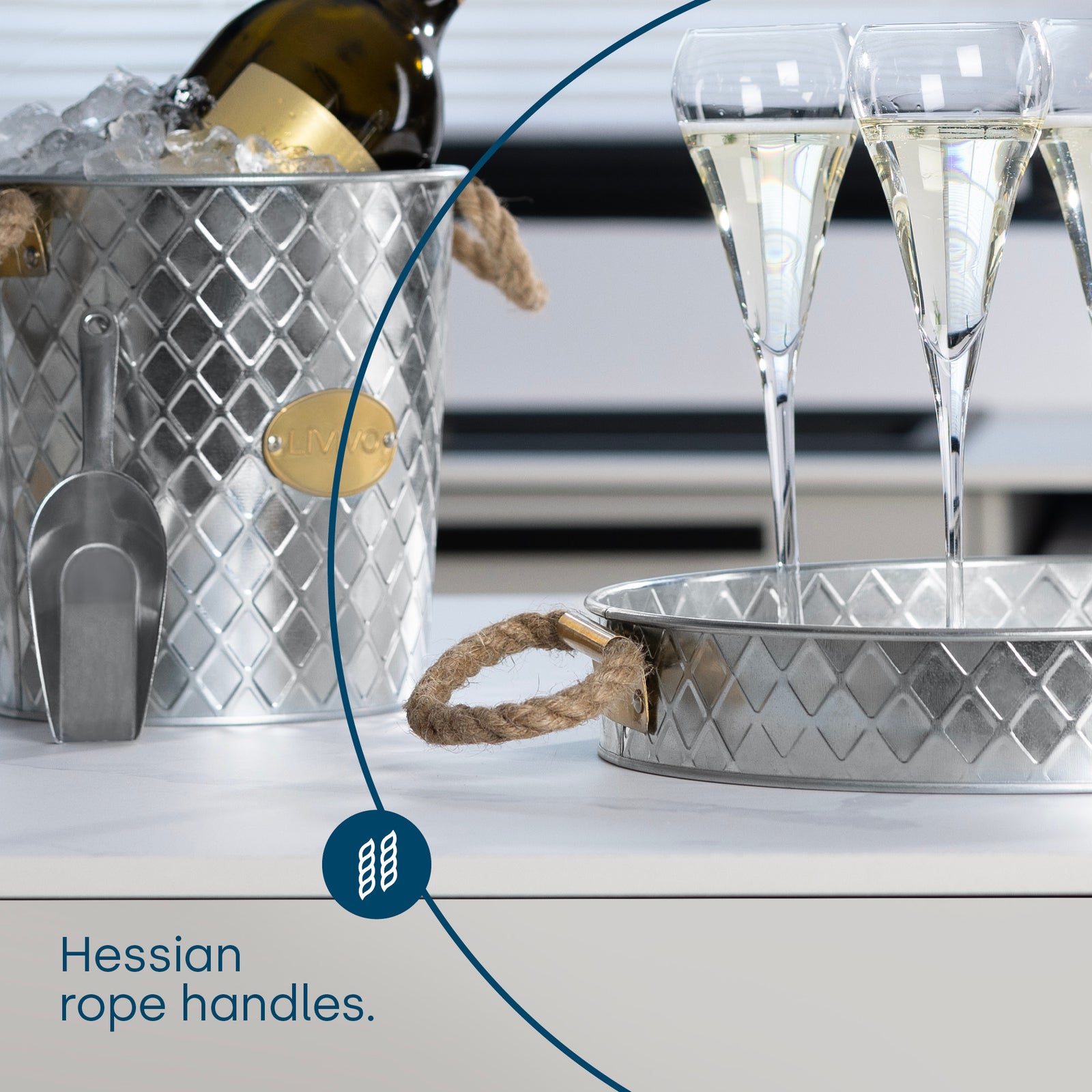 Champagne Serving Tray - Galvanised Steel