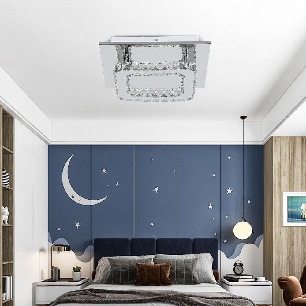Modern Square Crystal Ceiling Light With Chrome Finish
